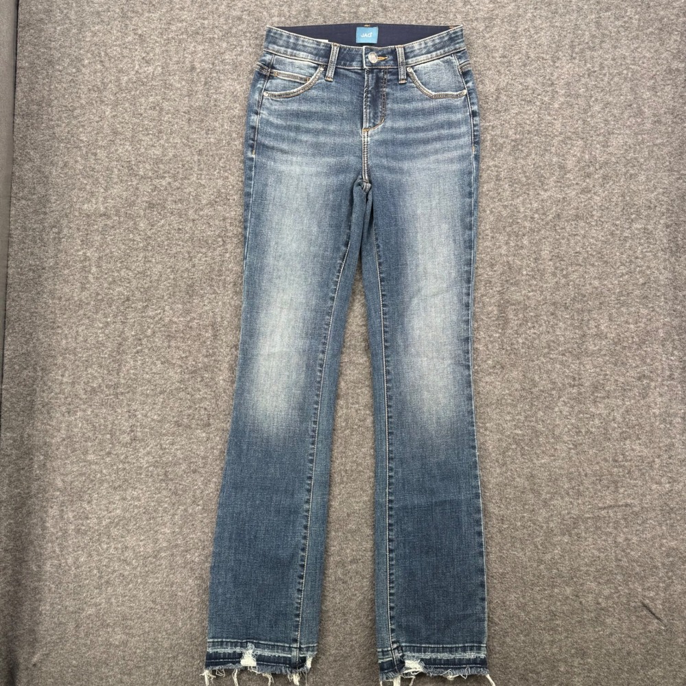 JAG Eloise Mid Rise Bootcut Jeans Medium Wash Raw Hem Size 0/32 Western New